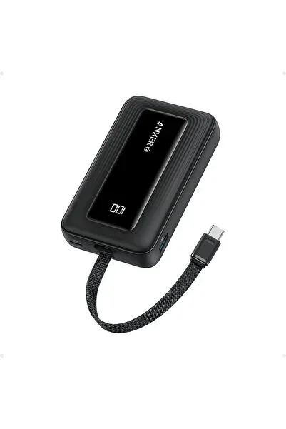 Anker Zolo Powerbank (10K, 30W, Dahili USB-C Kablo) - Siyah - A1688