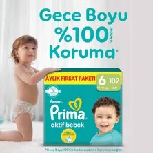 Prima Aktif Bebek, Bebek Bezi 6 Numara, 102 adet