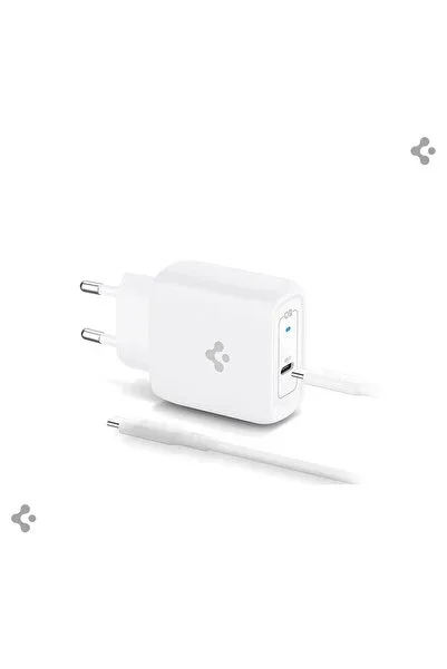 Spigen 45W GaN USB-C Adaptör + USB-C Örgü Şarj Kablo - Super Hızlı Şarj Type-...